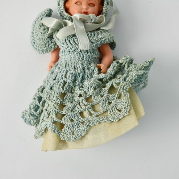Vintage Sleepy Eye Doll with Blue Crochet Dress 6" - Picture 3 of 5